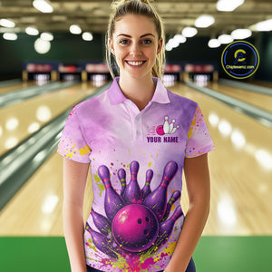 Purple Bowling Shirts for Women Men Team Bowling Polo & Quarter Zip for Bowlers MBL119