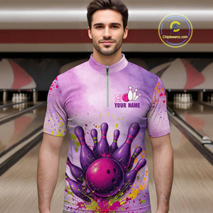 Purple Bowling Shirts for Women Men Team Bowling Polo & Quarter Zip for Bowlers MBL119