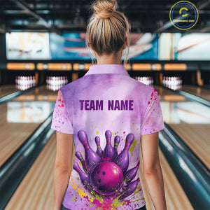 Purple Bowling Shirts for Women Men Team Bowling Polo & Quarter Zip for Bowlers MBL119