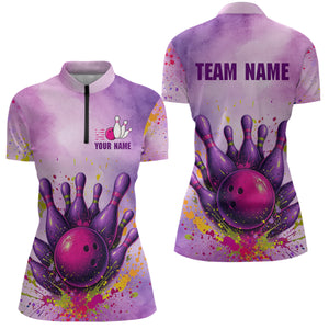 Purple Bowling Shirts for Women Men Team Bowling Polo & Quarter Zip for Bowlers MBL119