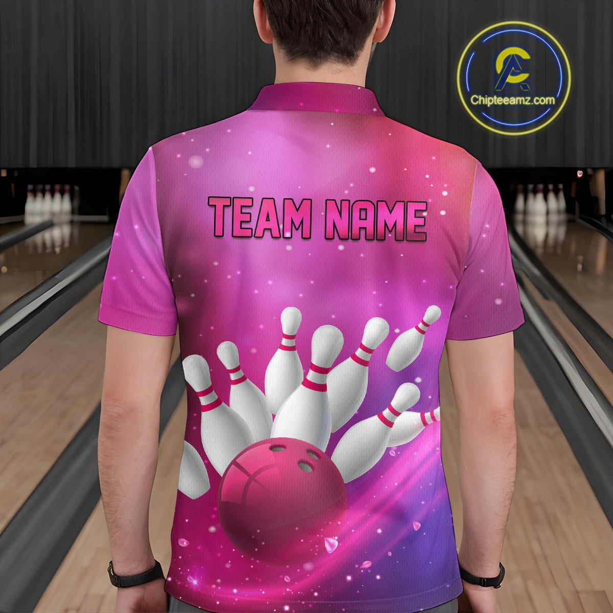 Custom Pink Galaxy Bowling Shirts for Men Women Team Bowling Polo and Quarter Zip MBL122
