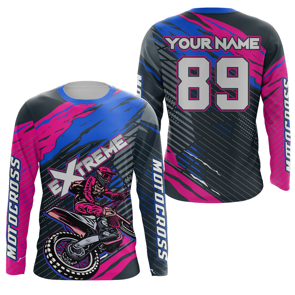 Extreme Motocross Jersey UPF30+ Pink Blue Dirt Bike Racing Biker Girls Motorcycle Shirt XM113