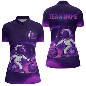 Astronaut Purple Bowling Shirts for Women Men Team Custom Galaxy Bowling Jerseys MBL168