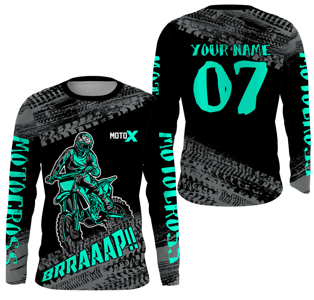 Motocross Jersey Kid Men Dirt Bike Racing Shirt Upf30+ Off-road Motorcycle Jersey Turquoise XM202