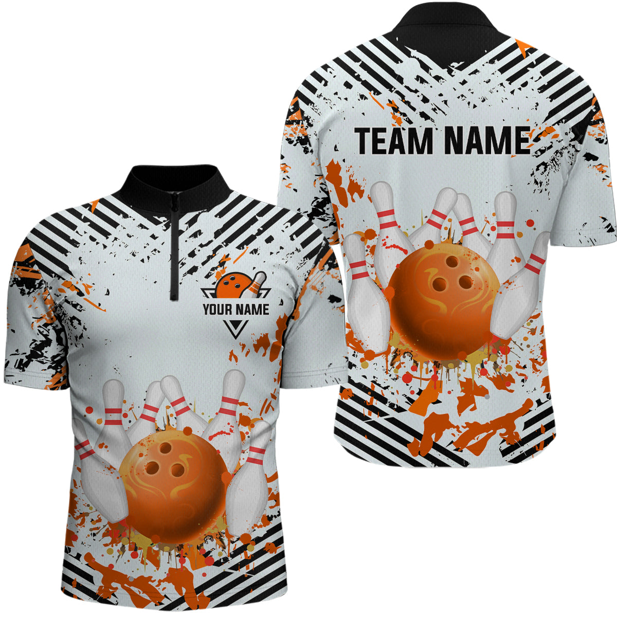 Orange Bowling Shirts Custom Watercolor Bowling Jersey for Men Women with Team Name MBL53