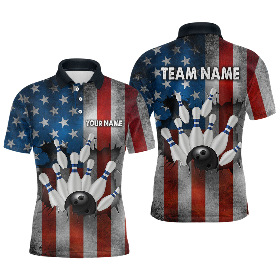 Custom American Flag Bowling Shirts for Men and Women Patriotic Bowling Polo& 1/4 Zip MBL54