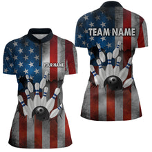 Load image into Gallery viewer, Custom American Flag Bowling Shirts for Men and Women Patriotic Bowling Polo&amp; 1/4 Zip MBL54