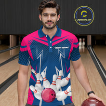 Load image into Gallery viewer, Pink&amp;Blue Bowling Shirts for Men Women Team Personalized Bowling Polo and Quarter Zip MBL112