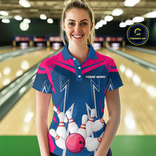 Load image into Gallery viewer, Pink&amp;Blue Bowling Shirts for Men Women Team Personalized Bowling Polo and Quarter Zip MBL112
