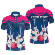 Load image into Gallery viewer, Pink&amp;Blue Bowling Shirts for Men Women Team Personalized Bowling Polo and Quarter Zip MBL112