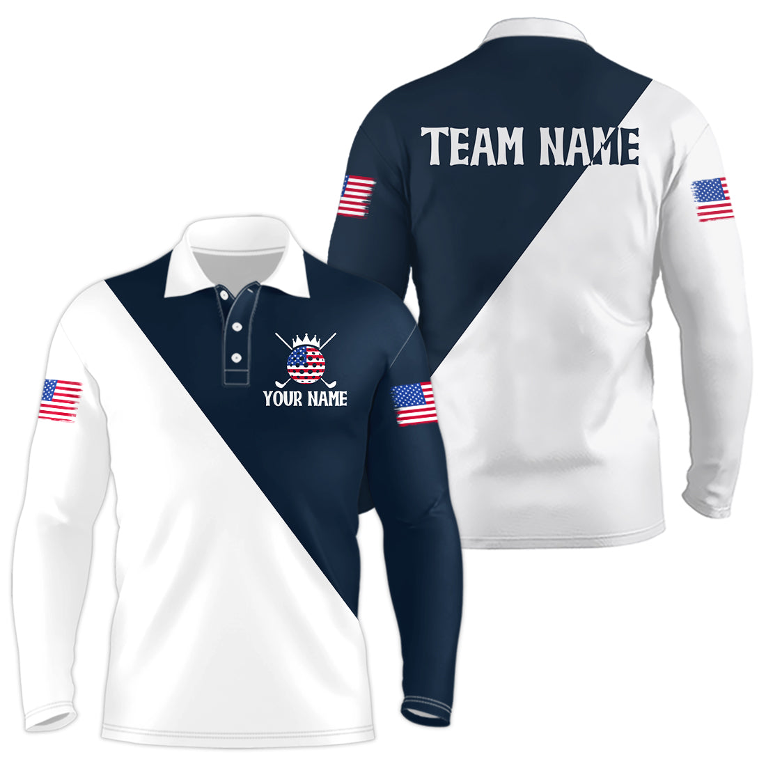 White and Blue Golf Polo Shirt Custom Patriotic Golf Shirts for Men Women Team MMG52
