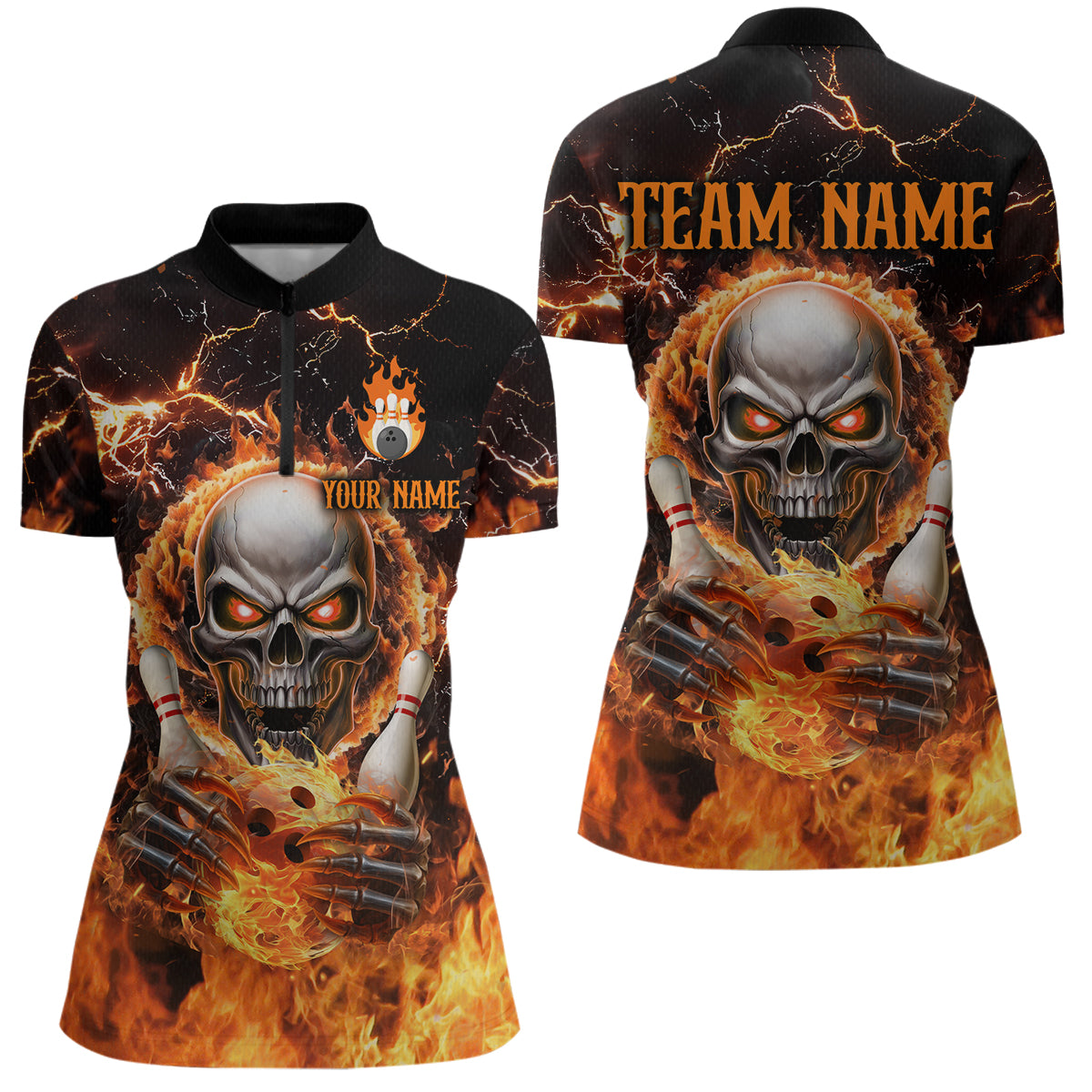 Skull Bowling Shirt Custom Thunder Flaming Bowling Jersey for Men Women Team MBL85