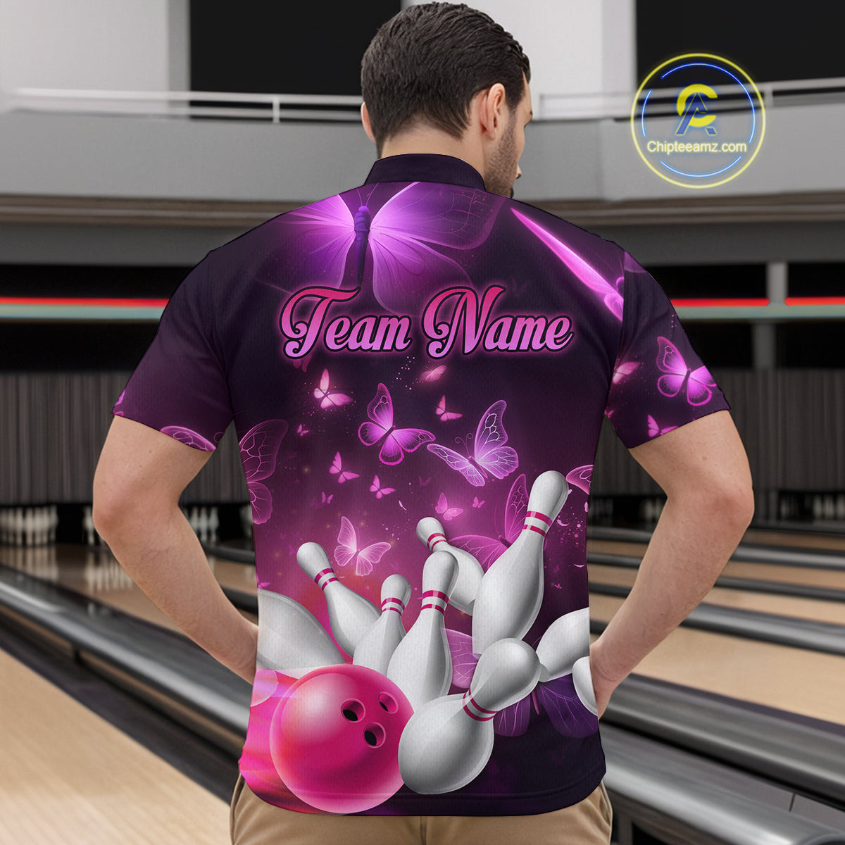 Purple Butterflies Bowling Shirts Men Women Team Bowling Jerseys Polo and Zip Shirt MBL166
