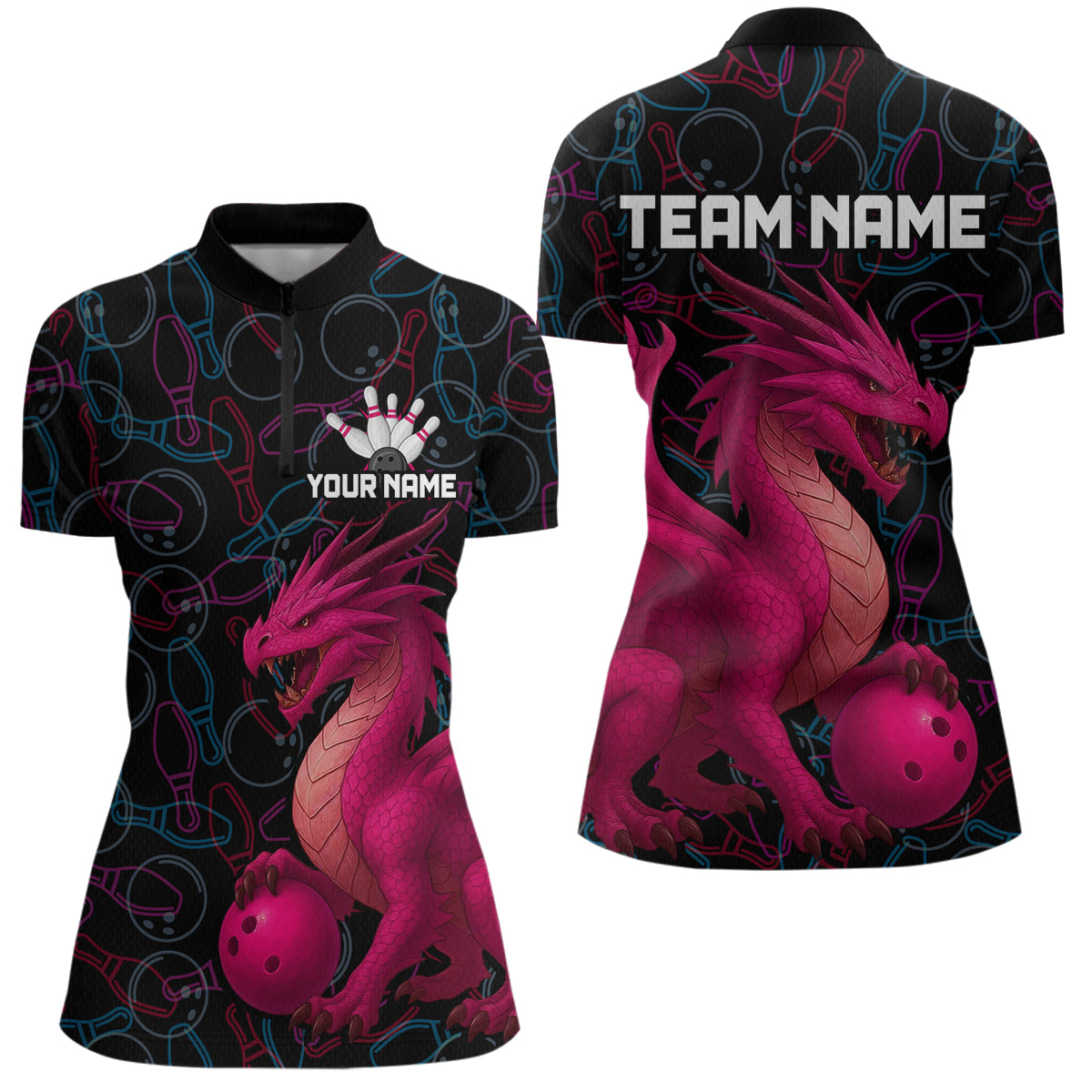 Pink Dragon Bowling Shirt Custom Bowling Jerseys for Men Women with Team Name MBL89