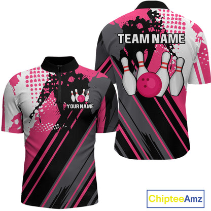 Custom Pink Bowling Shirts for Men Women Team Bowling Polo and Quarter Zip MBL104