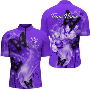 Custom Purple Butterflies Bowling Shirts for Men Women Team MBL120