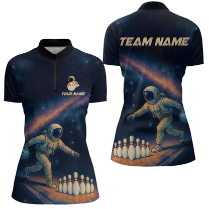 Astronaut Bowling Shirts for Women Men Team Bowling Jerseys Galaxy Bowl Polo 1/4 Zip MBL167