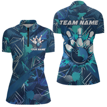 Load image into Gallery viewer, Blue Bowling Shirt Custom Bowling Jersey for Men &amp; Women Flame Bowling Shirt for Bowlers MBL55