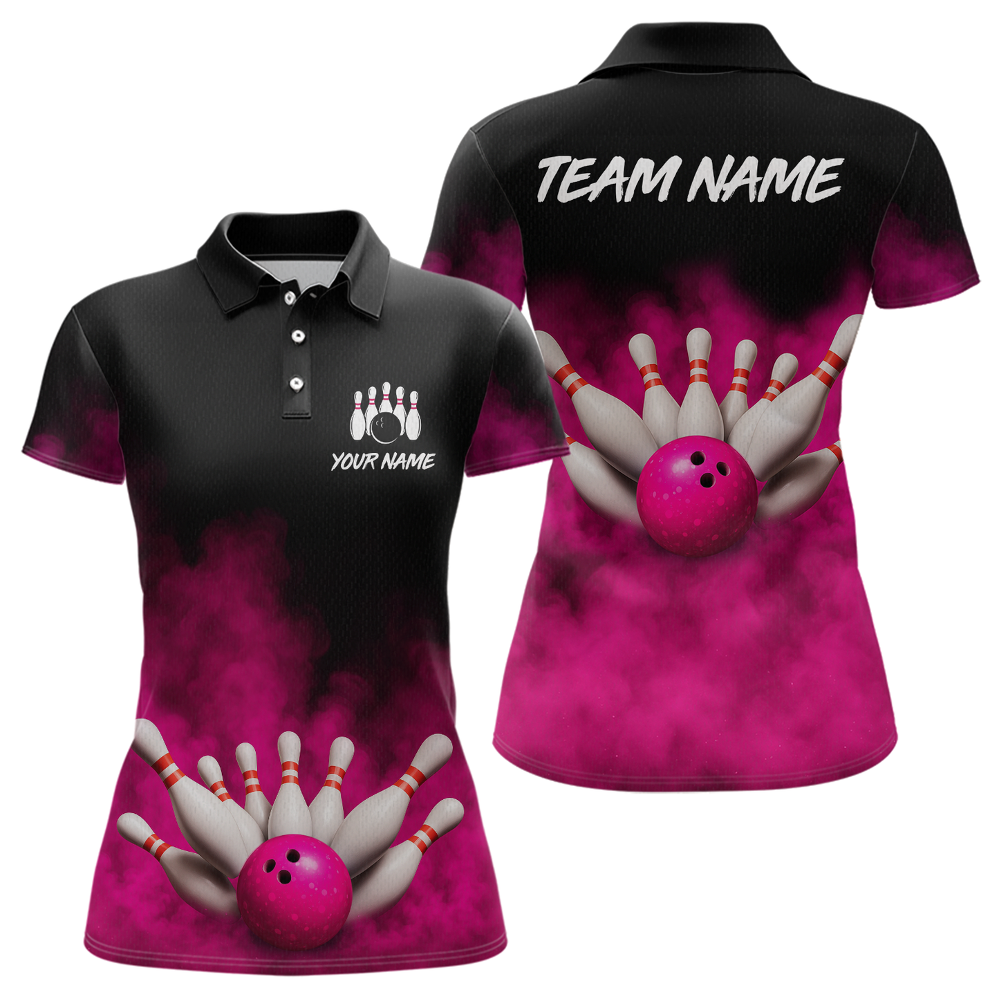 Pink Smoke Bowling Shirts for Men Women Team Personalized Bowling Polo and Quarter Zip MBL130