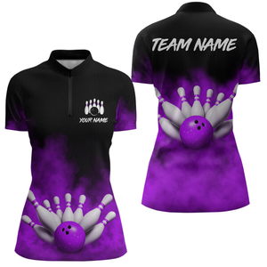 Purple Smoke Bowling Shirts for Men Women Team Personalized Bowling Polo and Quarter Zip MBL130