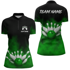 Green Smoke Bowling Shirts for Men Women Team Personalized Bowling Polo and Quarter Zip MBL130