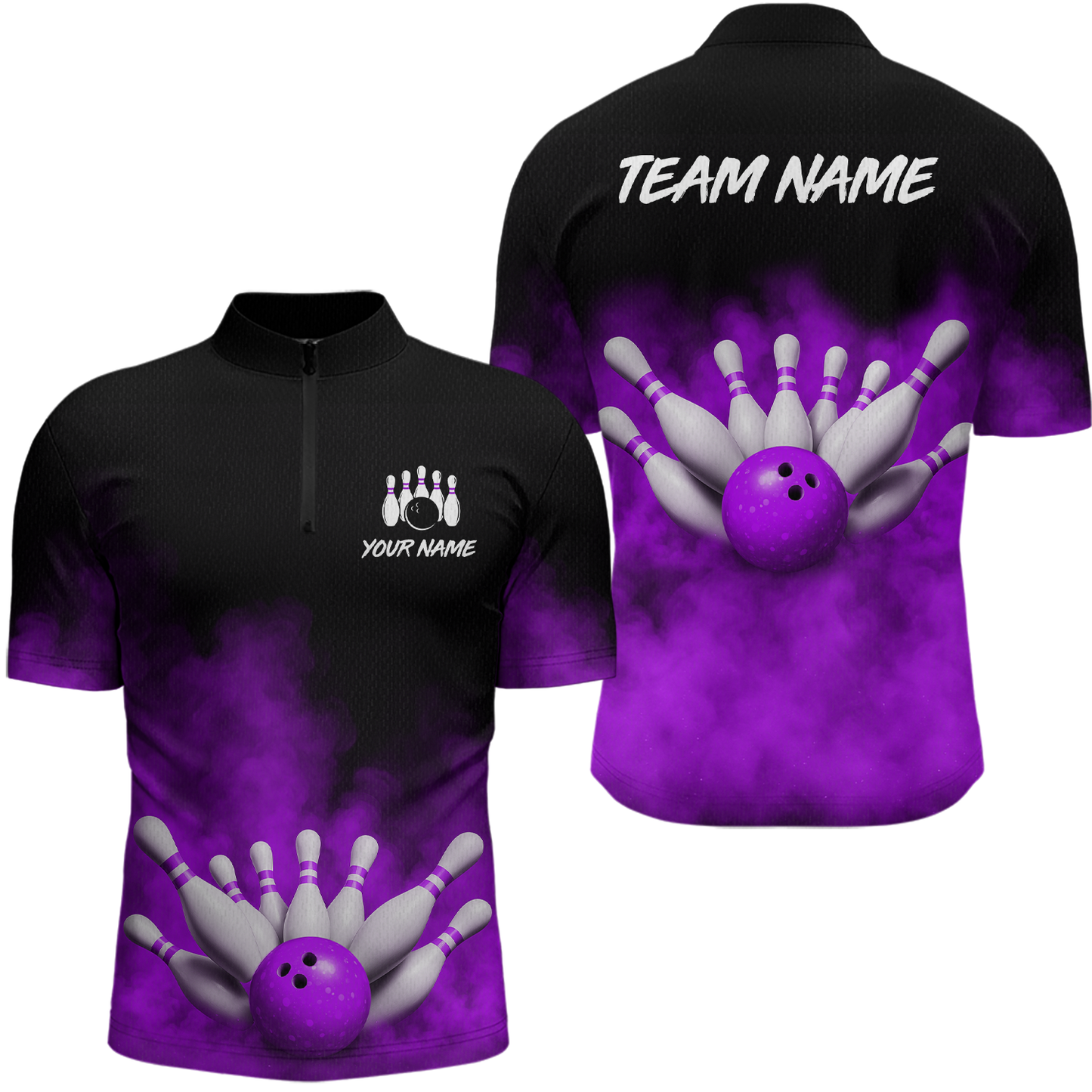 Purple Smoke Bowling Shirts for Men Women Team Personalized Bowling Polo and Quarter Zip MBL130