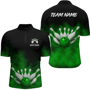 Green Smoke Bowling Shirts for Men Women Team Personalized Bowling Polo and Quarter Zip MBL130