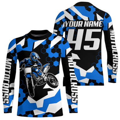 Custom Blue Motocross Jersey Racing Shirts for Men Kid Women Dirt Bike Shirts XM346