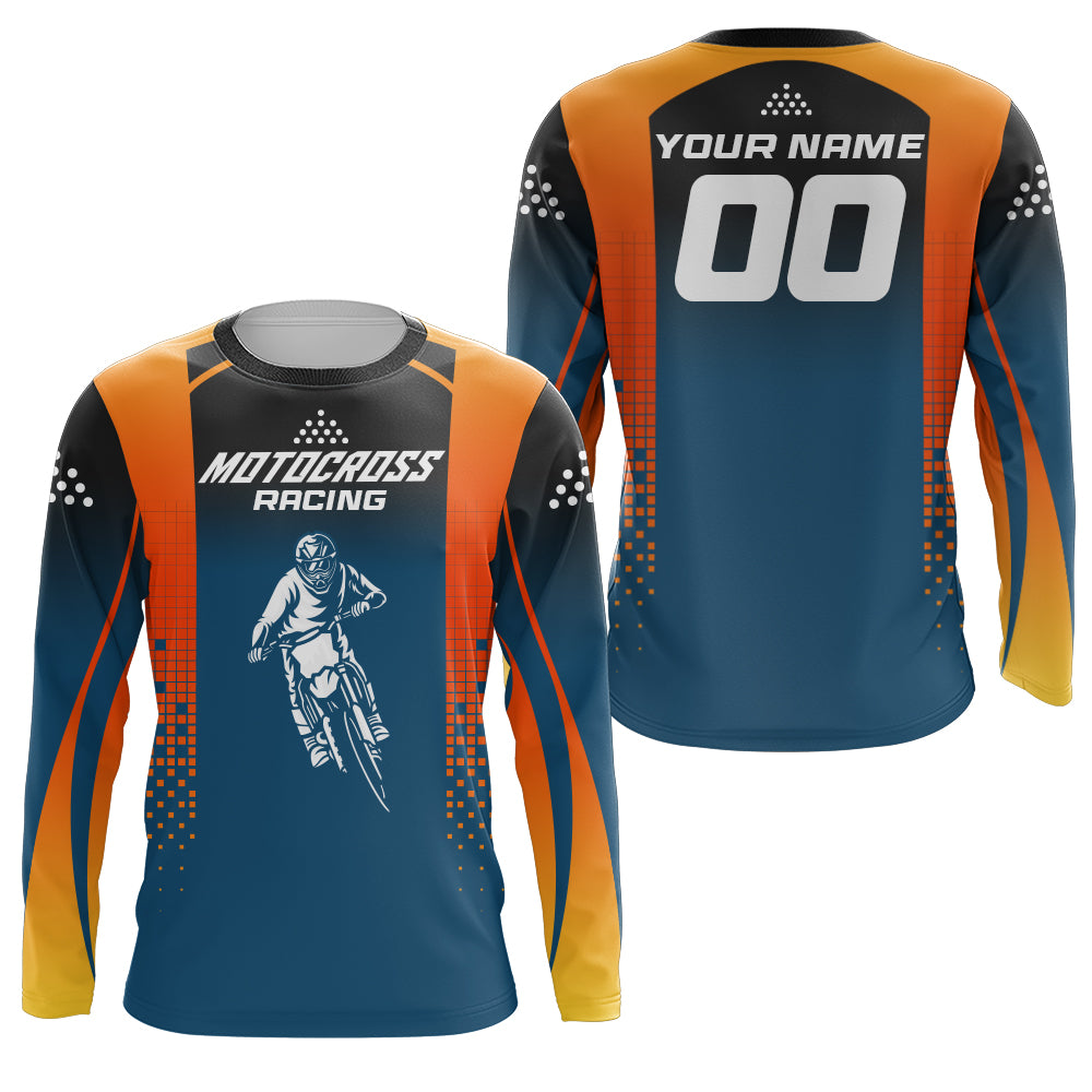 Custom Motocross Racing Jersey Youth Men Women UPF30+ Dirt Bike Shirt Orange Blue MX Off-Road XM46