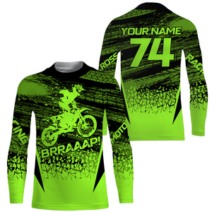 Custom Motocross Racing Jersey UPF30+ Green Motorcycle Dirt Bike Jersey Off-Road Youth & Adult XM129