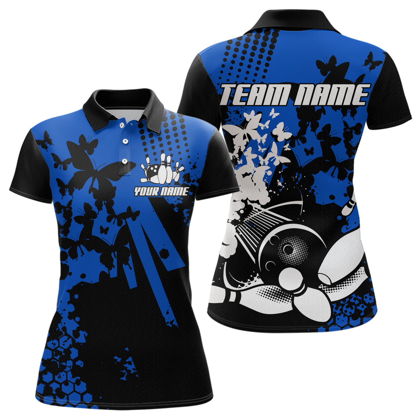 Custom Blue Butterflies Bowling Shirts for Men Women Bowling Jersey Team Name MBL79