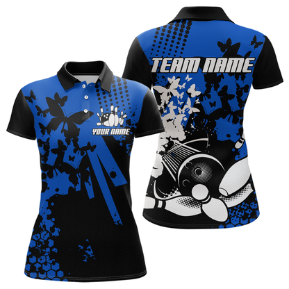 Custom Blue Butterflies Bowling Shirts for Men Women Bowling Jersey Team Name MBL79