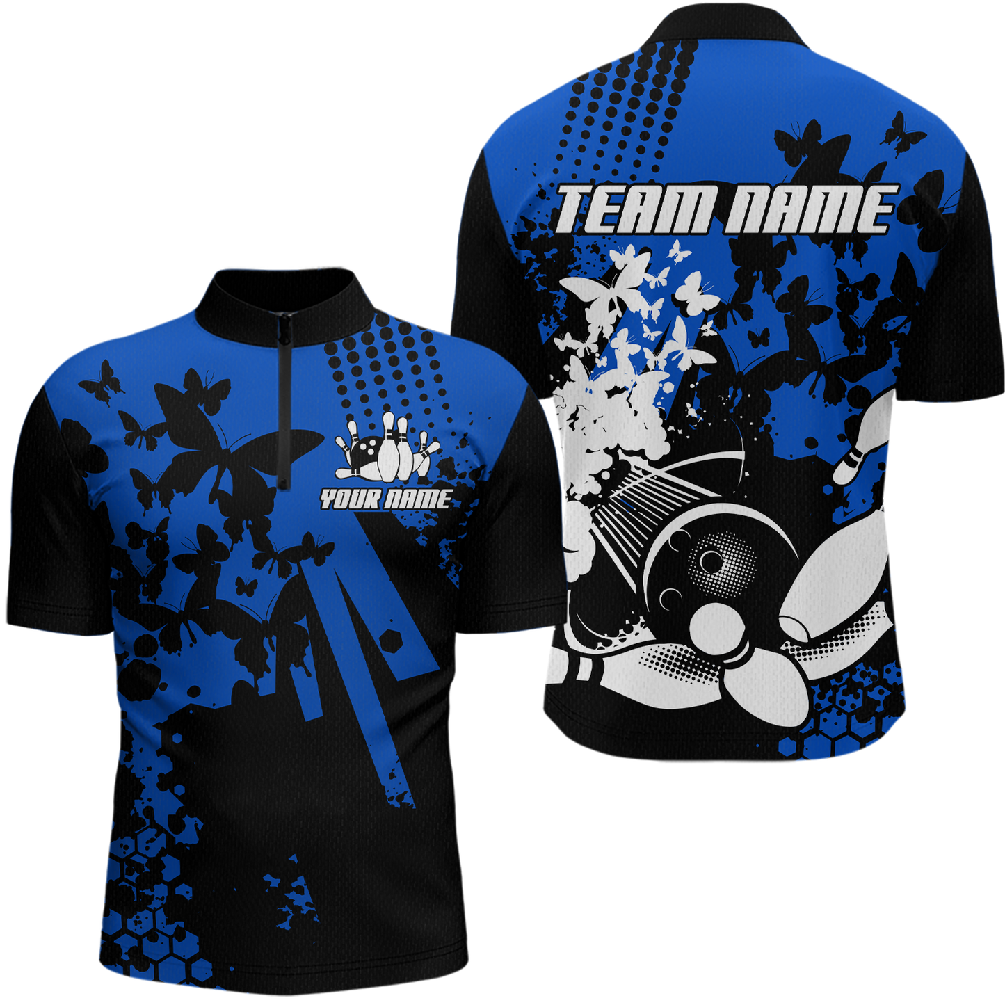 Custom Blue Butterflies Bowling Shirts for Men Women Bowling Jersey Team Name MBL79
