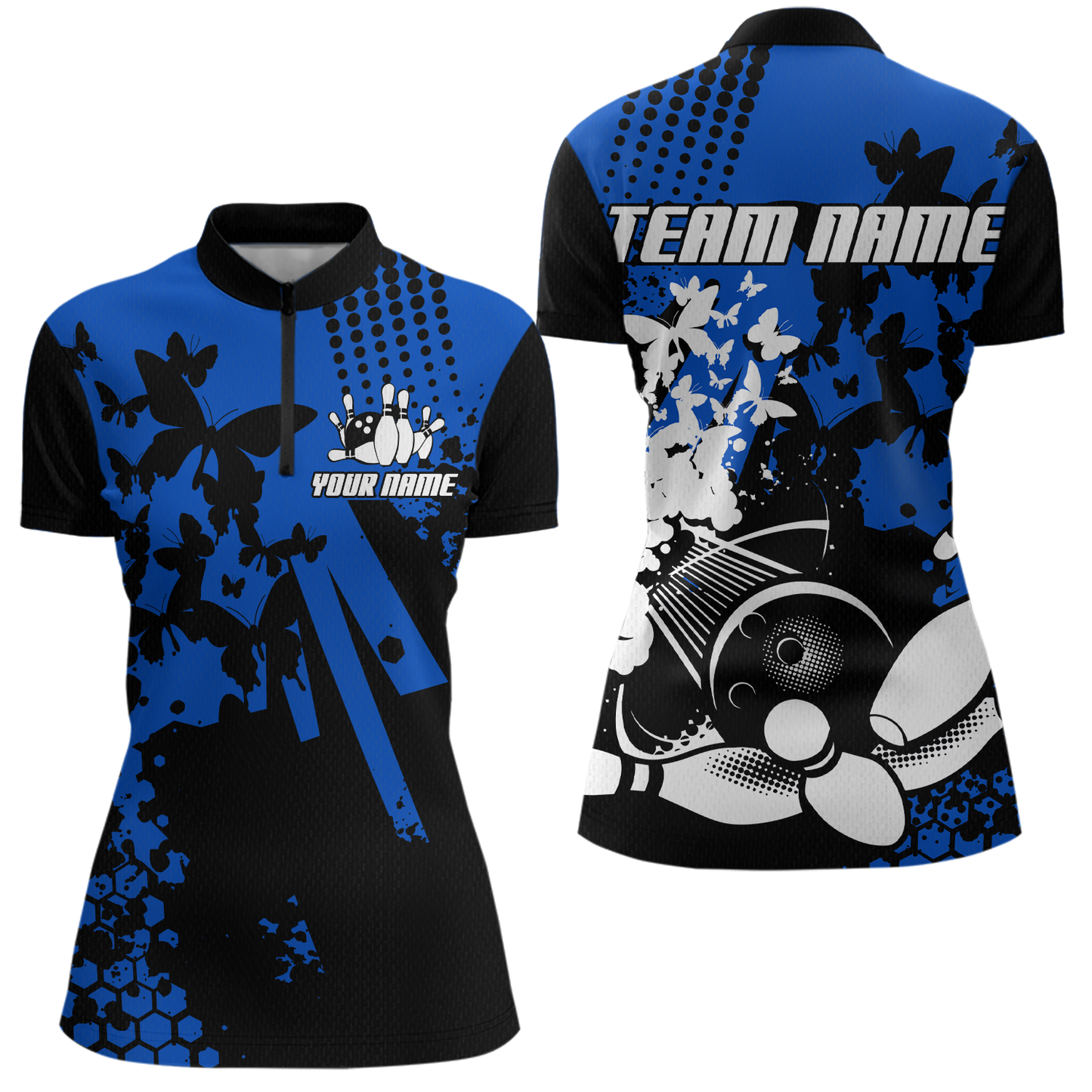 Custom Blue Butterflies Bowling Shirts for Men Women Bowling Jersey Team Name MBL79