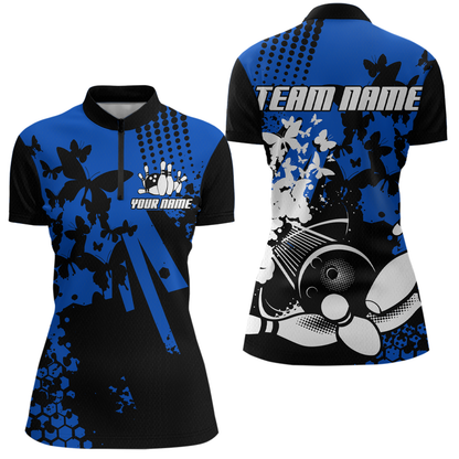 Custom Blue Butterflies Bowling Shirts for Men Women Bowling Jersey Team Name MBL79