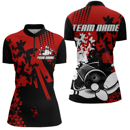 Custom Red Butterflies Bowling Shirts for Men Women Bowling Jersey Team Name MBL79