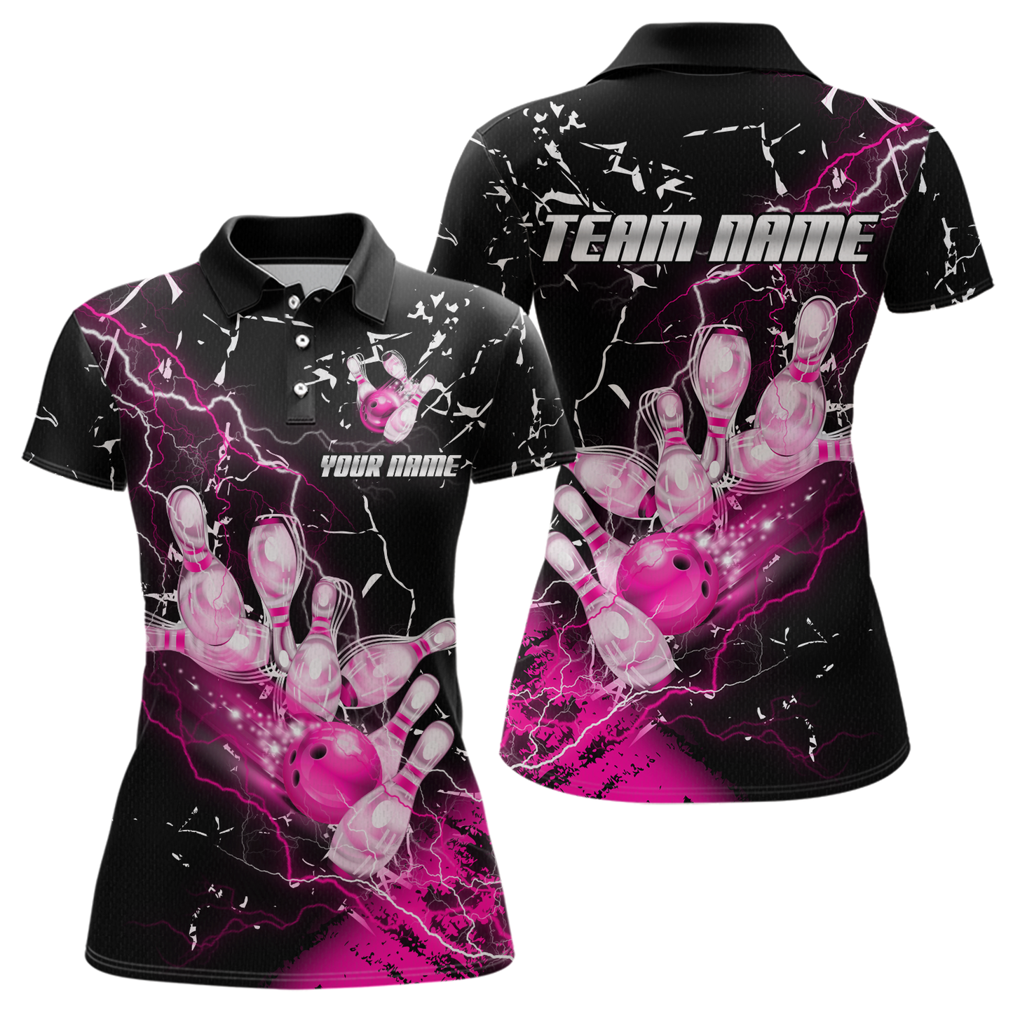 Custom Pink Lightning Bowling Shirts for Men Women Team Bowling Polo & 1/4 Zip MBL80