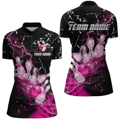 Custom Pink Lightning Bowling Shirts for Men Women Team Bowling Polo & 1/4 Zip MBL80