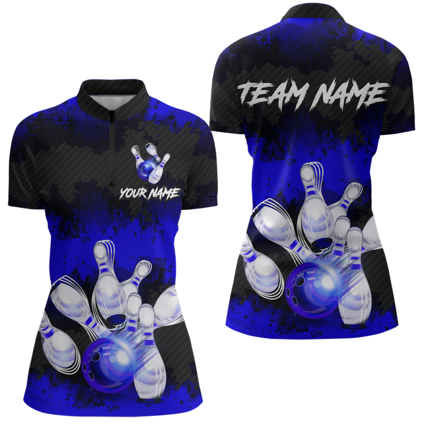 Customize Blue Bowling Shirts for Men Women Team Bowling Polo & 1/4 Zip Shirts MBL81