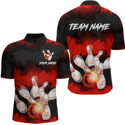 Customize Red Bowling Shirts for Men Women Team Bowling Polo & 1/4 Zip Shirts MBL81