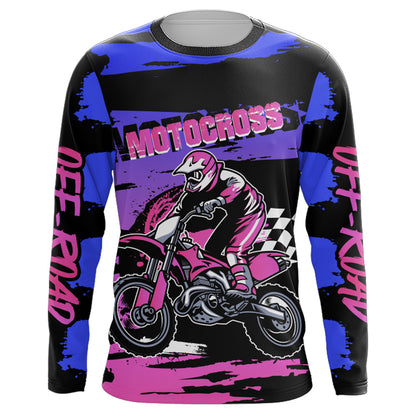 Motocross Blue Pink Jersey UPF30+ Riding Dirt Bike Jersey Extreme MX Racing Off-road Shirt XM05