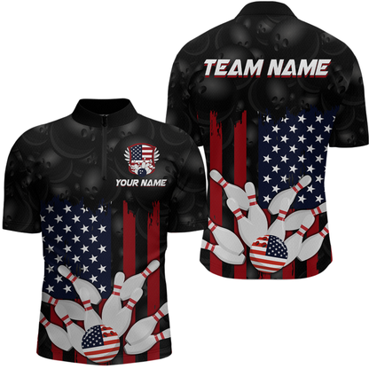 Custom American Flag Bowling Shirts for Men Women Patriotic Bowling Polo & 1/4 Zip MBL03