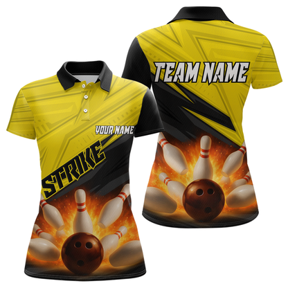 Custom Flaming Yellow Bowling Shirts for Women Men Team Bowling Polo & Quarter Zip MBL99
