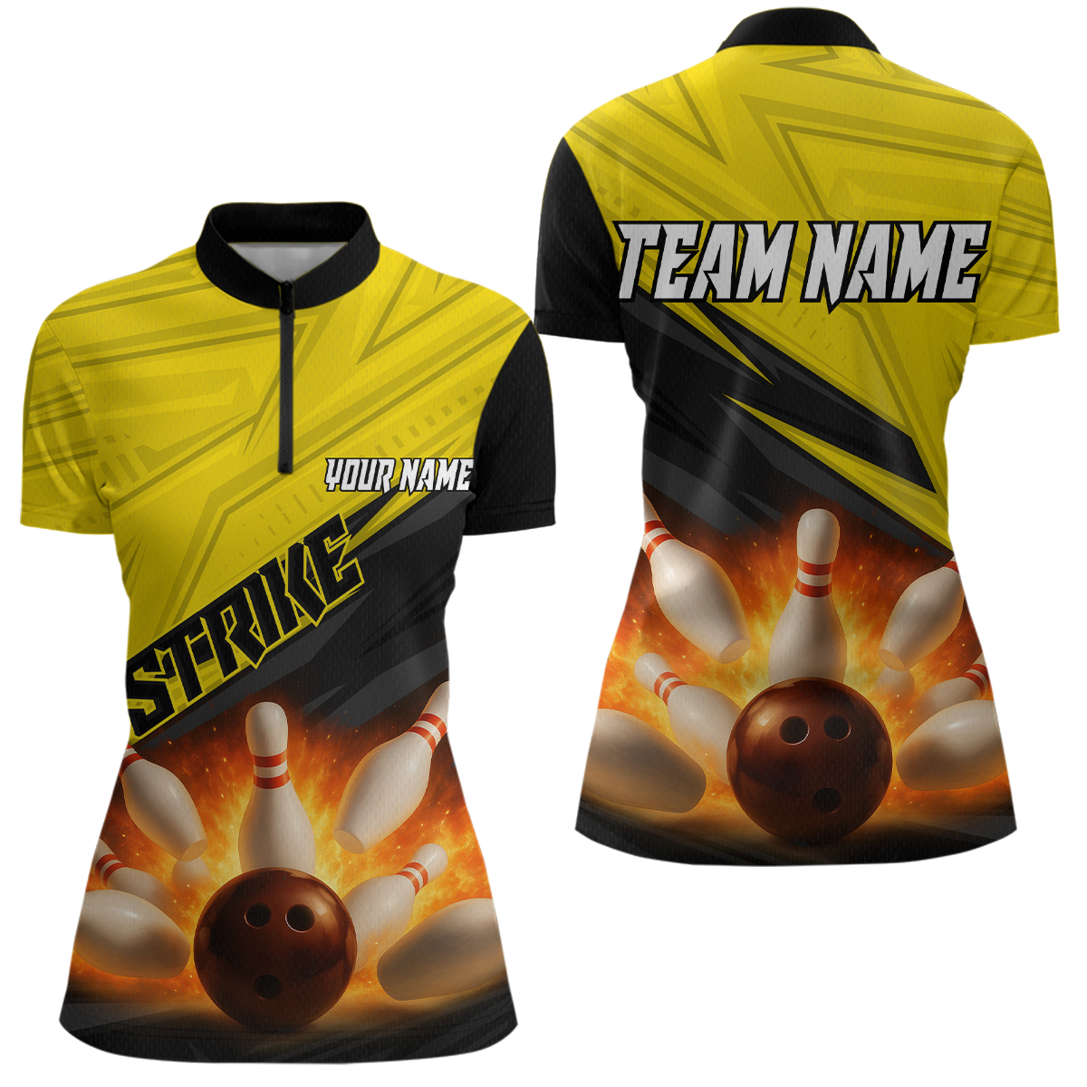 Custom Flaming Yellow Bowling Shirts for Women Men Team Bowling Polo & Quarter Zip MBL99