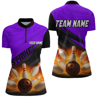 Custom Flaming Purple Bowling Shirts for Women Men Team Bowling Polo & Quarter Zip MBL99
