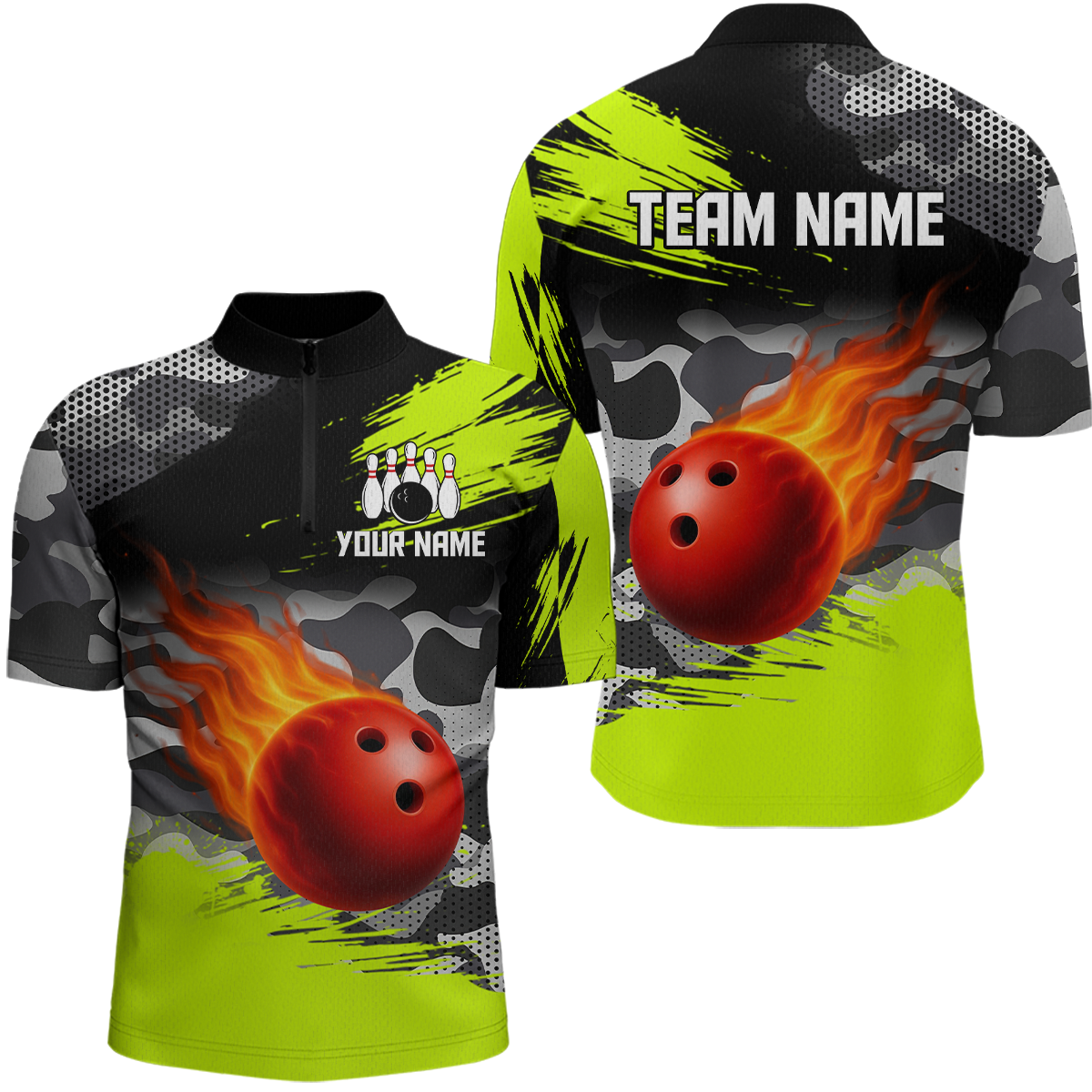 Custom Lime Green Bowling Shirt for Men Women Team Bowling Jerseys Polo 1/4 Zip MBL100