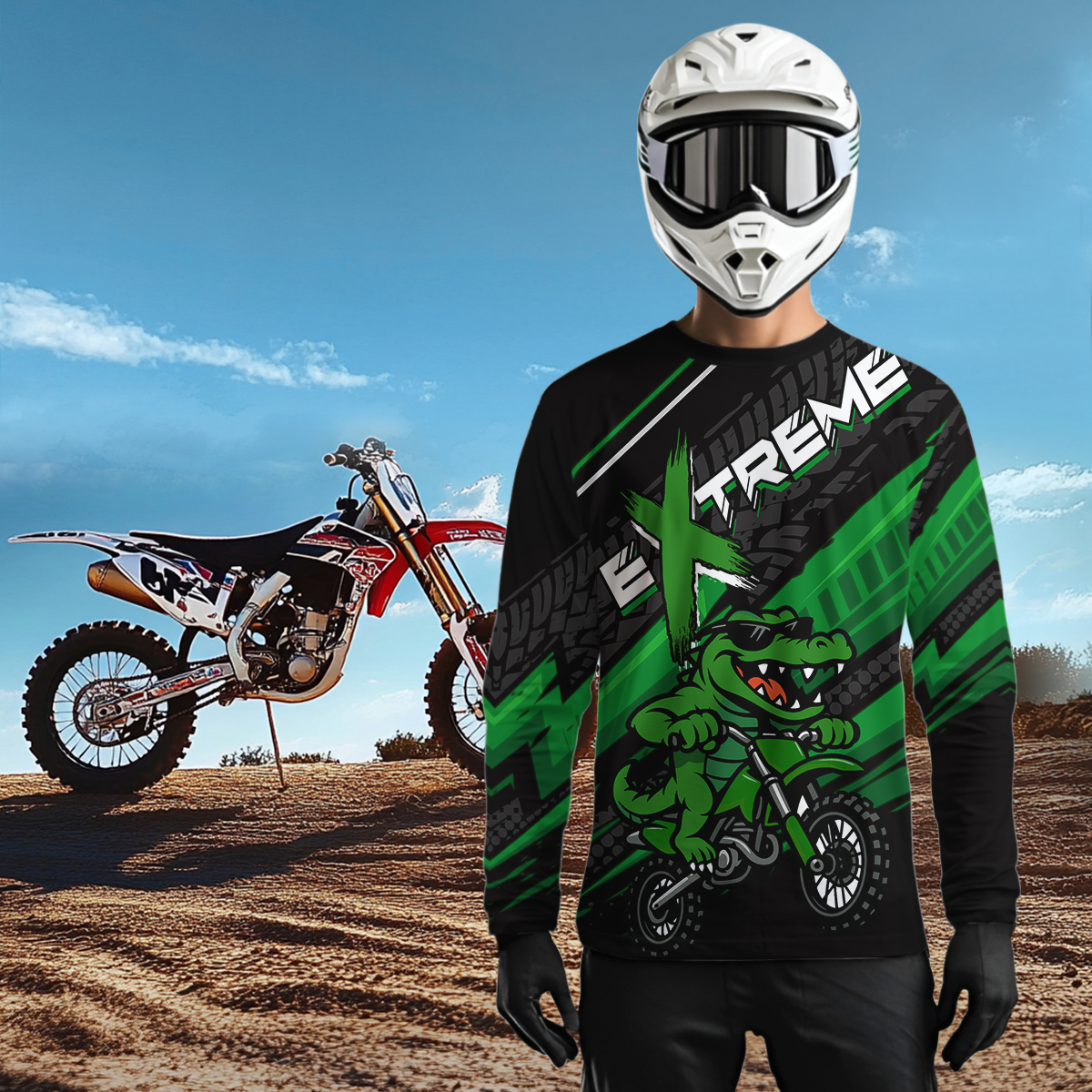 Green Alligator Motocross Jersey Custom Dirt Bike Shirts Men Kid Women Riding Shirts XM379