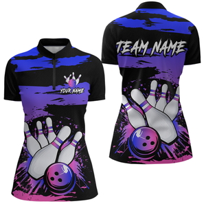 Purple Bowling Shirts Custom for Women Men Team Bowling Polo and 1/4 Zip Shirts MBL116