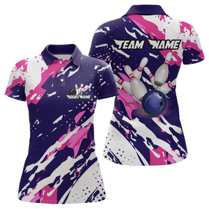 Custom Pink&Purple Bowling Shirts for Men Women Team Bowling Polo and Quarter Zip MBL117