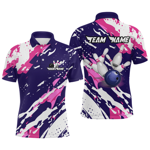 Custom Pink&Purple Bowling Shirts for Men Women Team Bowling Polo and Quarter Zip MBL117